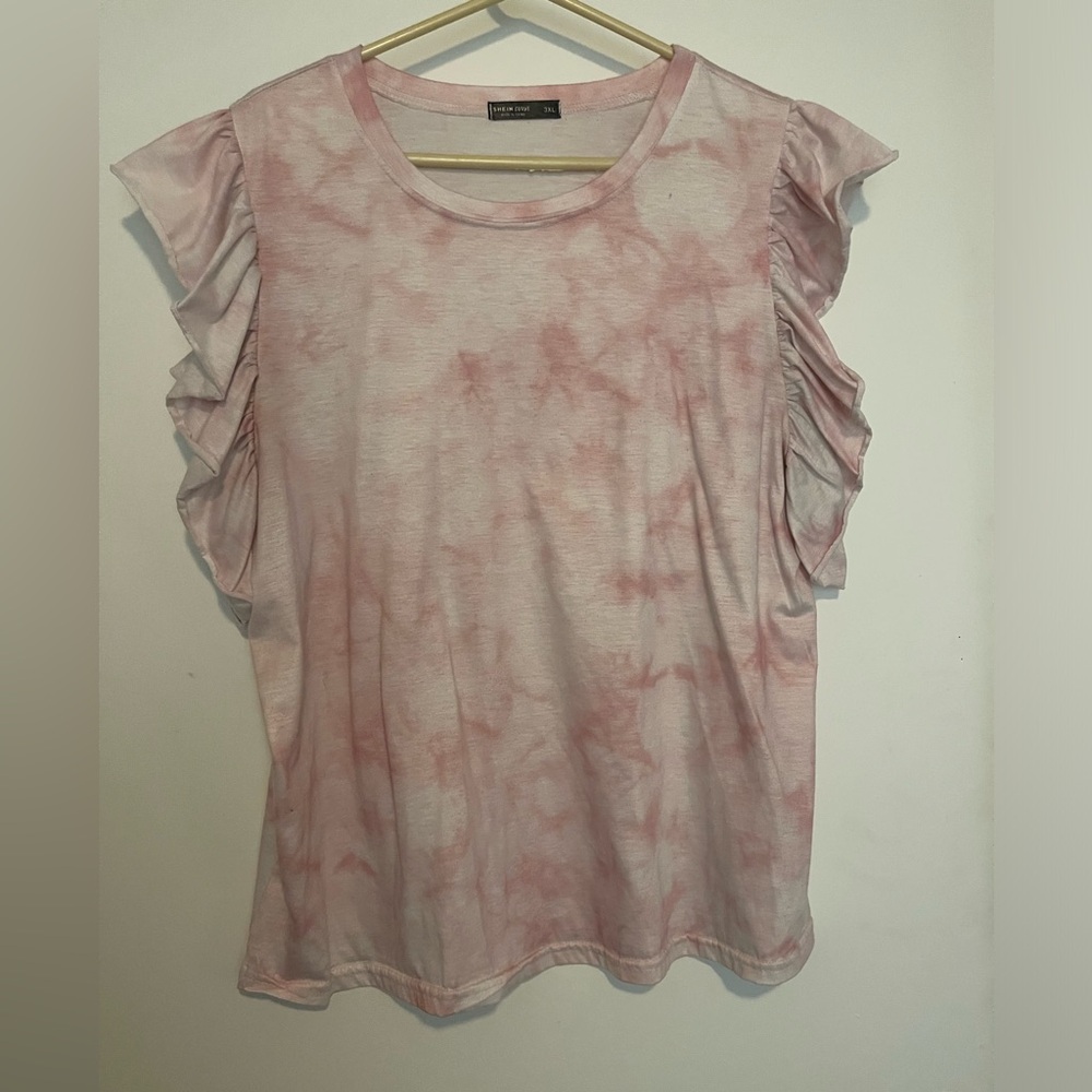 Light Pink Tie Dye Top with Ruffle Sleeves